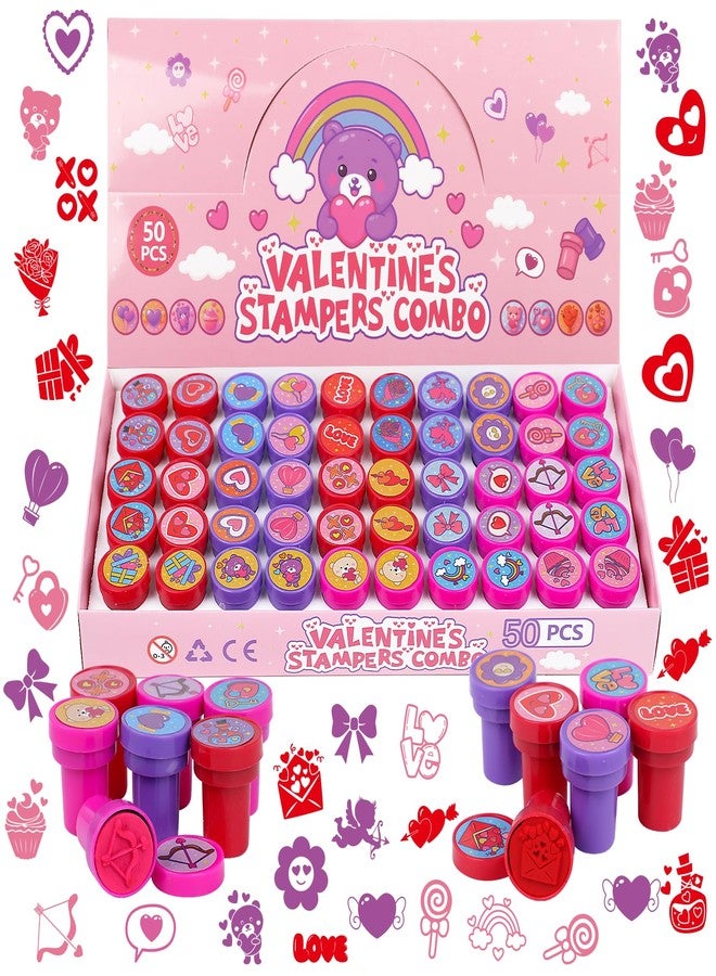 FOIMAS 50pcs Valentine's Day Stamps Self Inking Stamps Heart Love Stamper for Valentine's Day Party Home Decoration Supply - Image 1
